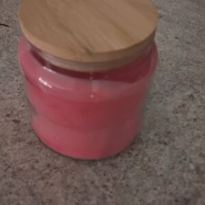Pink Glass Storage Jar with Wooden Lid